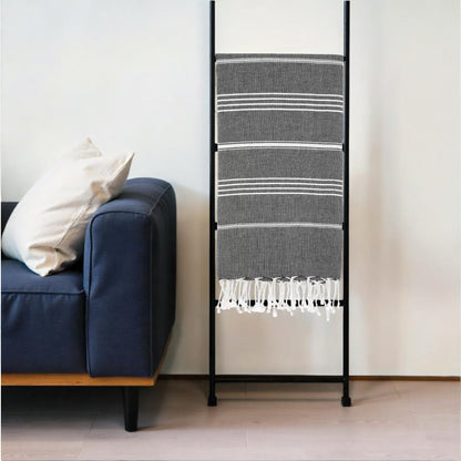 39" X 71" White and Black Cotton Turkish Towel Throw Blanket with Tassels-1