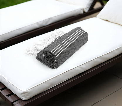 39" X 71" White and Black Cotton Turkish Towel Throw Blanket with Tassels-2