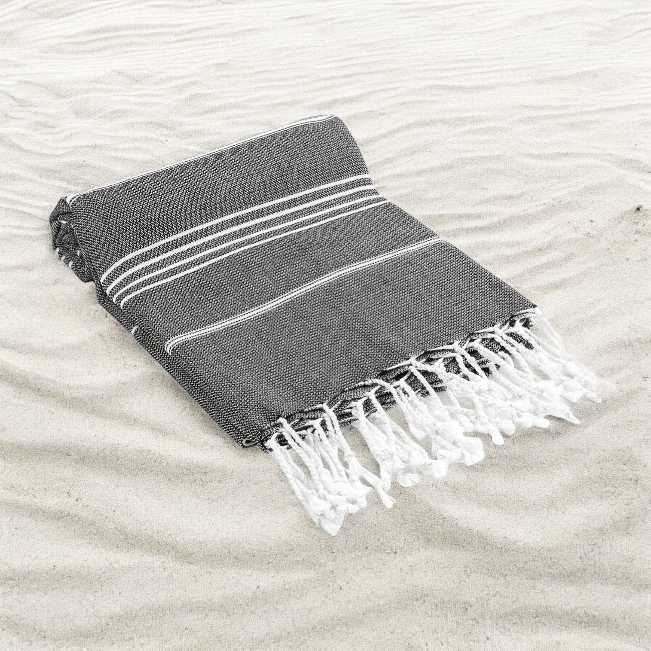 39" X 71" White and Black Cotton Turkish Towel Throw Blanket with Tassels-3