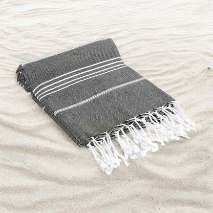 39" X 71" White and Black Cotton Turkish Towel Throw Blanket with Tassels-3