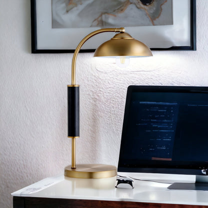 24" Gold and Black Metal Desk Table Lamp With Gold Dome Shade-3