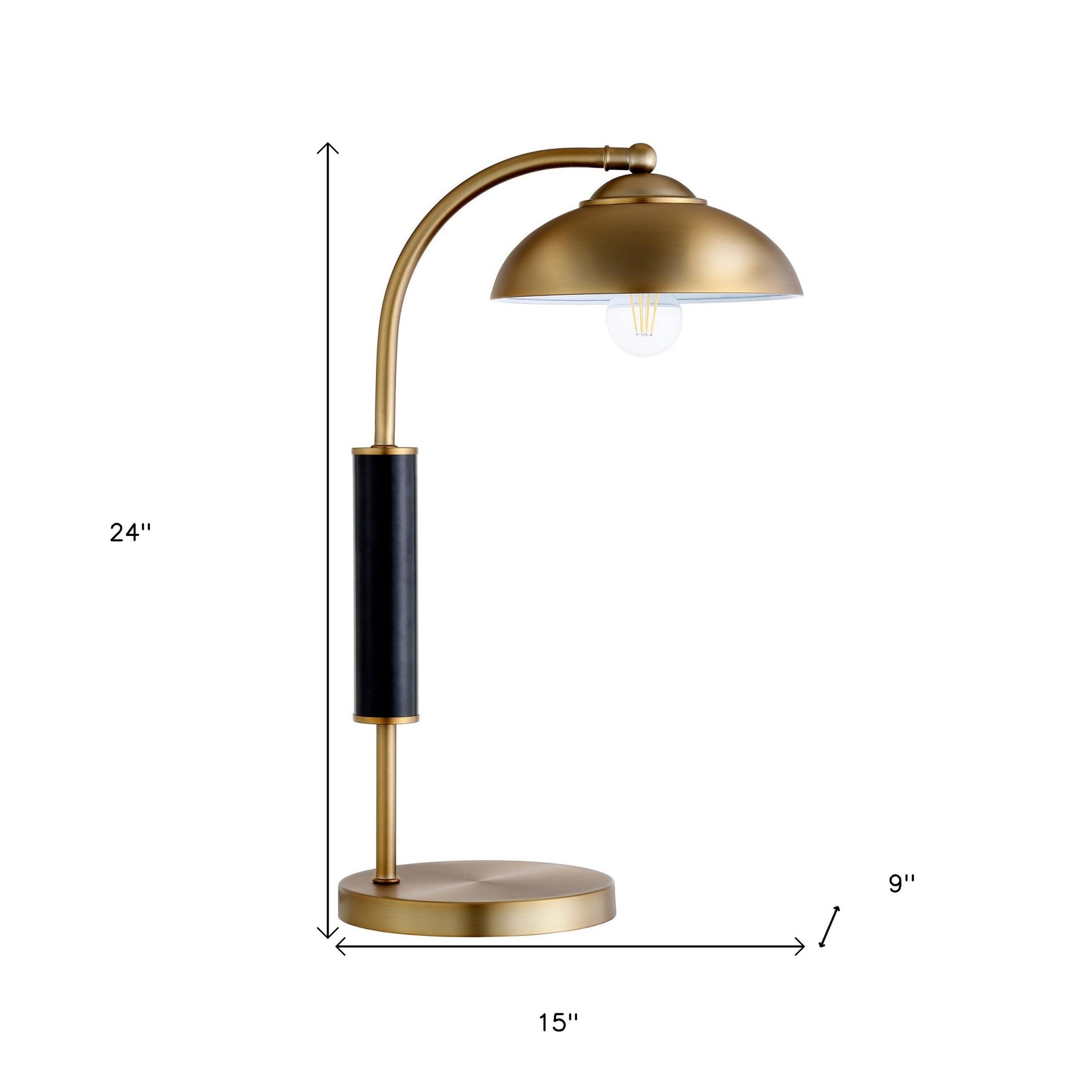 24" Gold and Black Metal Desk Table Lamp With Gold Dome Shade-7