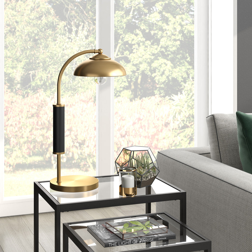 24" Gold and Black Metal Desk Table Lamp With Gold Dome Shade-6