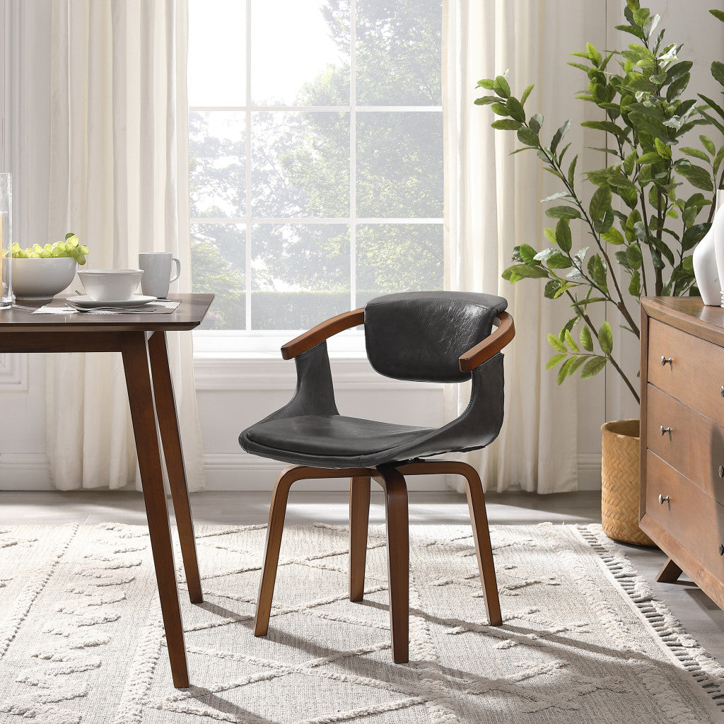 Gray and Brown Upholstered Faux Leather Dining Arm Chair-4