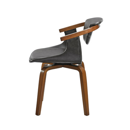 Gray and Brown Upholstered Faux Leather Dining Arm Chair-2