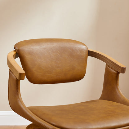Brown And Natural Upholstered Faux Leather Dining Arm Chair-3