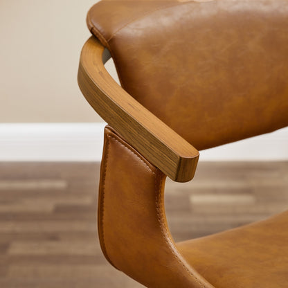 Brown And Natural Upholstered Faux Leather Dining Arm Chair-4