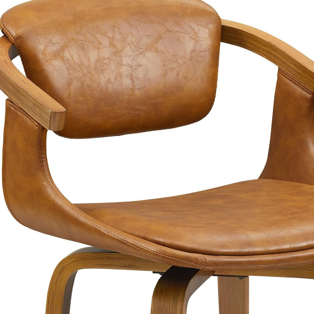 Brown And Natural Upholstered Faux Leather Dining Arm Chair-1