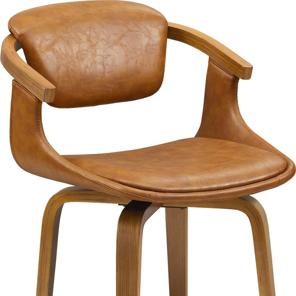 Brown And Natural Upholstered Faux Leather Dining Arm Chair-2