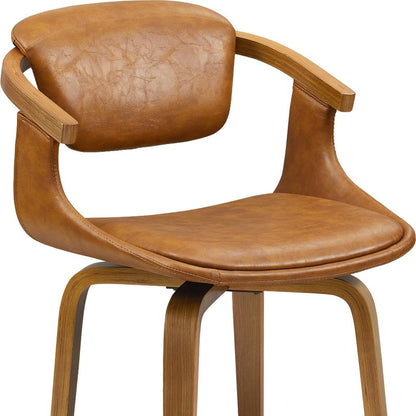 Brown And Natural Upholstered Faux Leather Dining Arm Chair-2