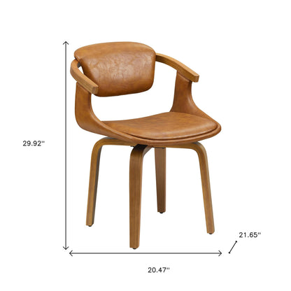 Brown And Natural Upholstered Faux Leather Dining Arm Chair-7