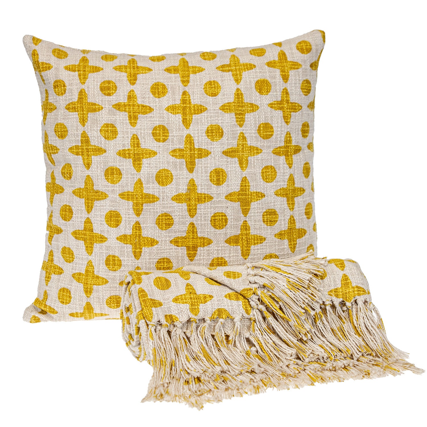18" Yellow and White Geometric Cotton Throw Pillow-3