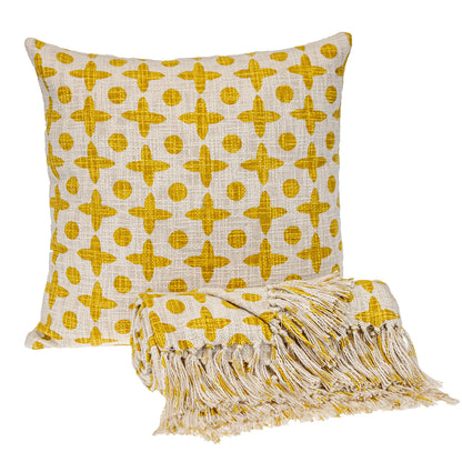 18" Yellow and White Geometric Cotton Throw Pillow-3