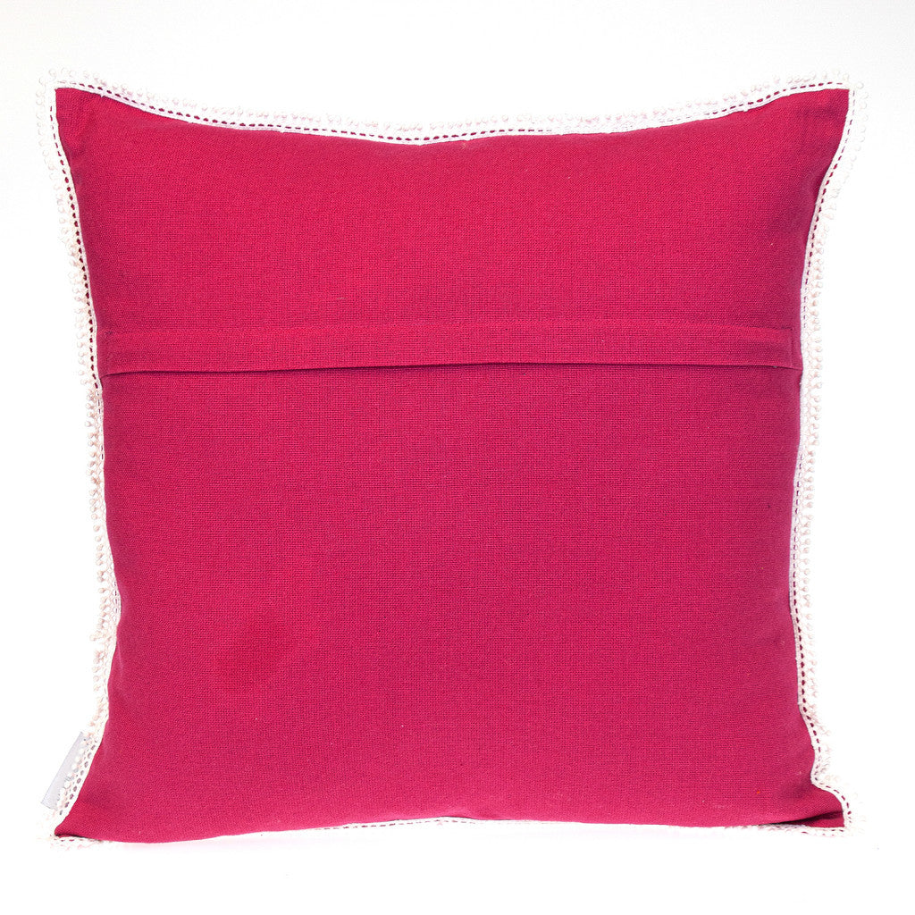 20" Hot Pink Cotton Throw Pillow With Fringe-2