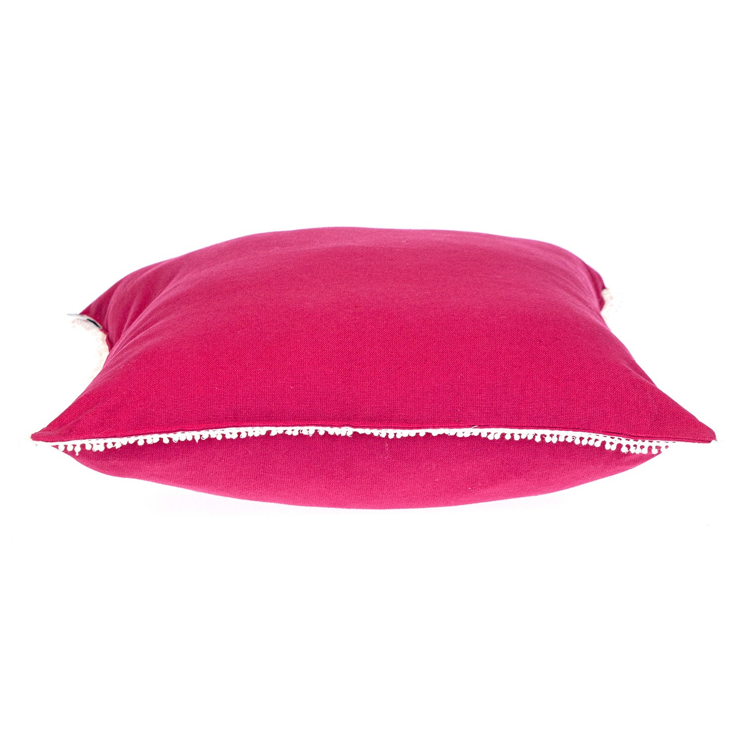 20" Hot Pink Cotton Throw Pillow With Fringe-3