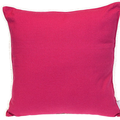 20" Hot Pink Cotton Throw Pillow With Fringe-5