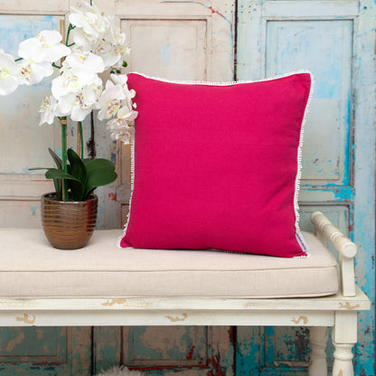 20" Hot Pink Cotton Throw Pillow With Fringe-6