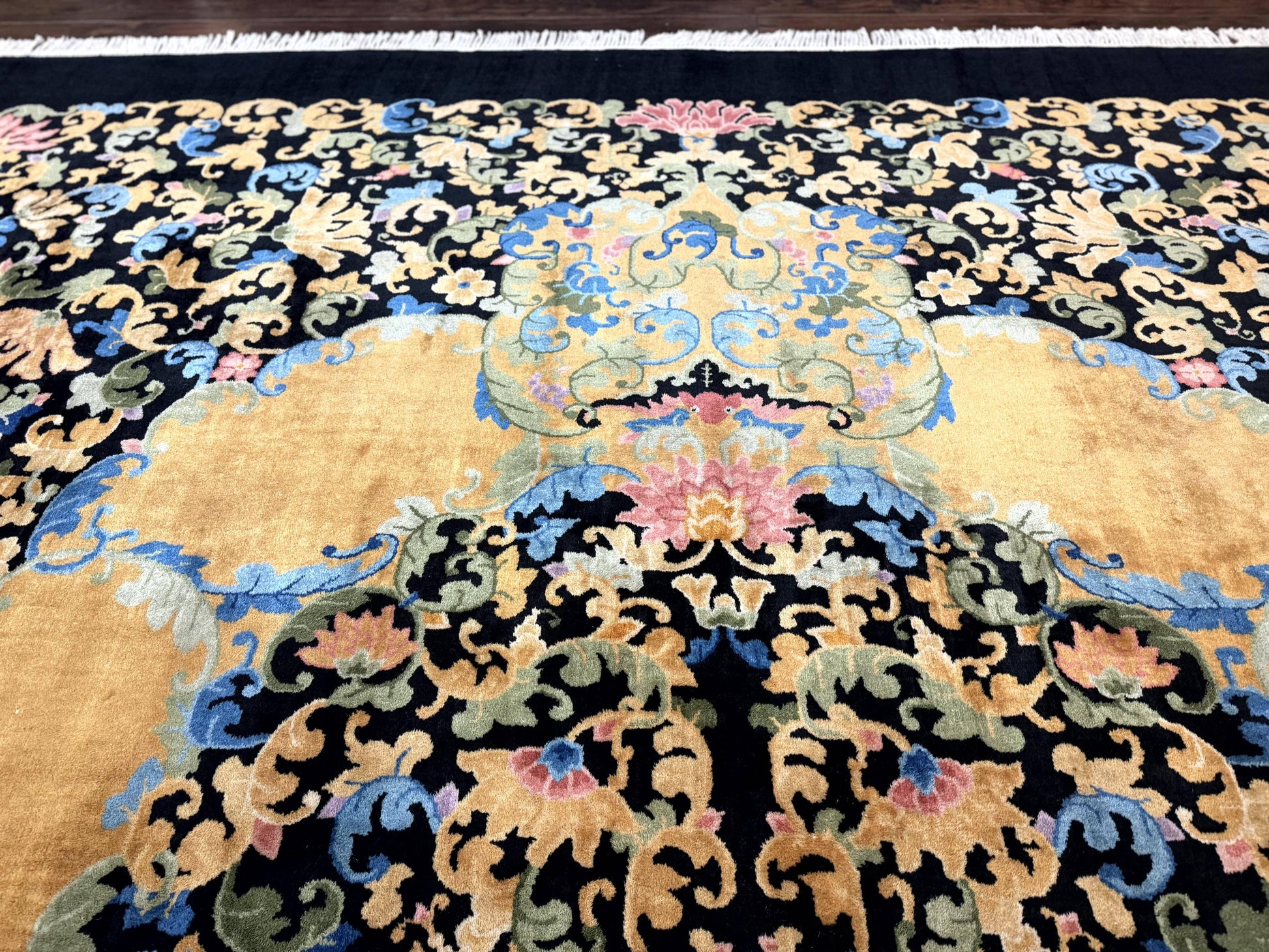 Antique Chinese Peking Rug 12.6 x 14.9, Palace Size Asian Oriental Carpet, Art Deco Rug, Rare-2