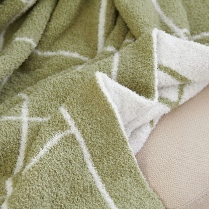50" X 60" Green and White Fleece Knitted Geometric Plush Throw Blanket-5