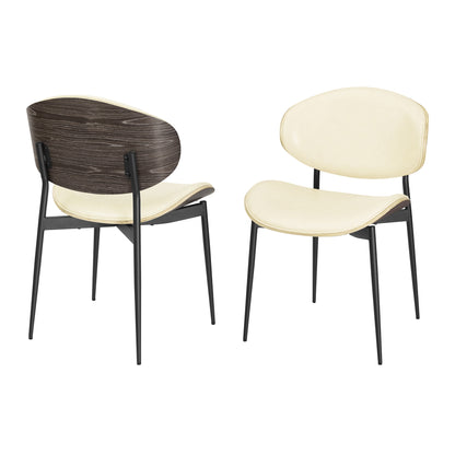 Set of Two Off White and Black Upholstered Faux Leather Curved Back Dining Side Chairs-4