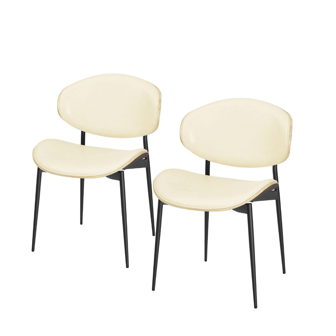 Set of Two Off White and Black Upholstered Faux Leather Curved Back Dining Side Chairs-3