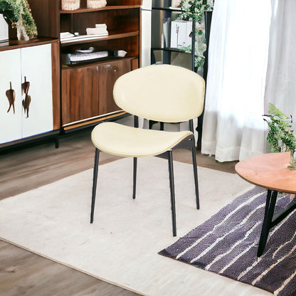 Set of Two Off White and Black Upholstered Faux Leather Curved Back Dining Side Chairs-1