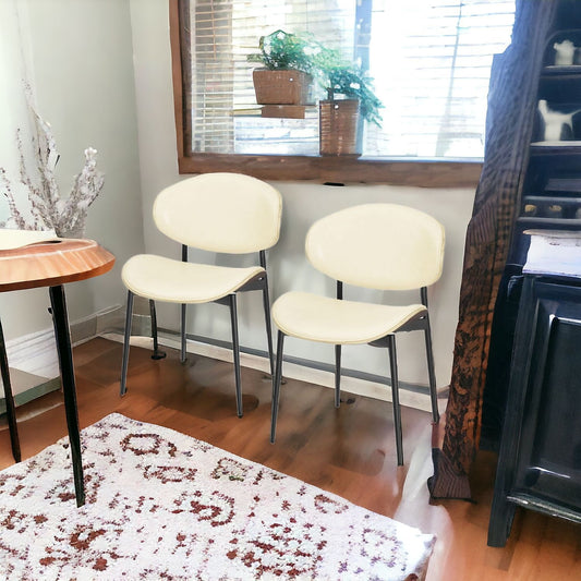Set of Two Off White and Black Upholstered Faux Leather Curved Back Dining Side Chairs-0