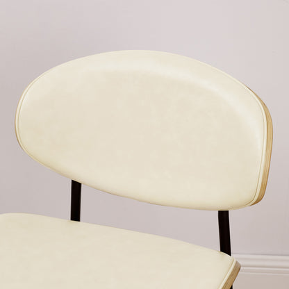 Set of Two Off White and Black Upholstered Faux Leather Curved Back Dining Side Chairs-8