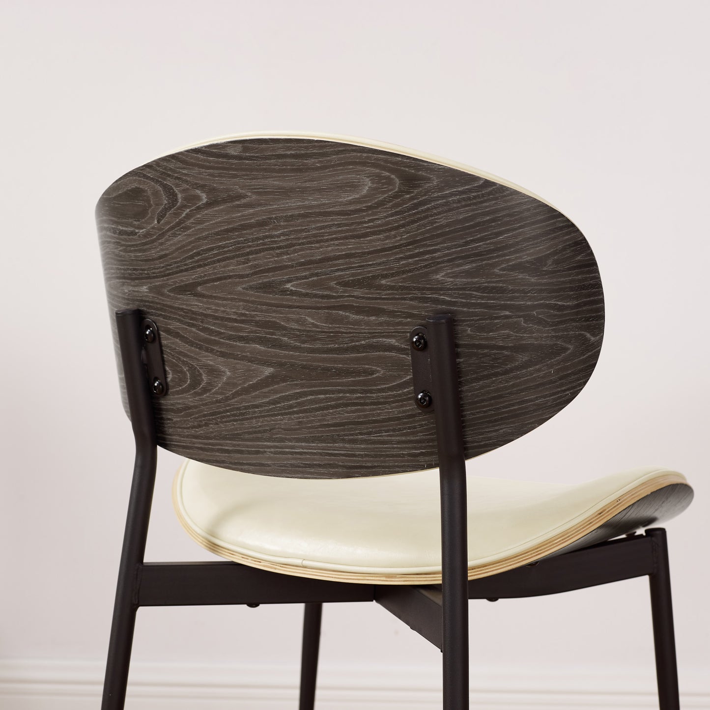 Set of Two Off White and Black Upholstered Faux Leather Curved Back Dining Side Chairs-7