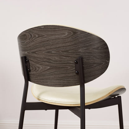 Set of Two Off White and Black Upholstered Faux Leather Curved Back Dining Side Chairs-7