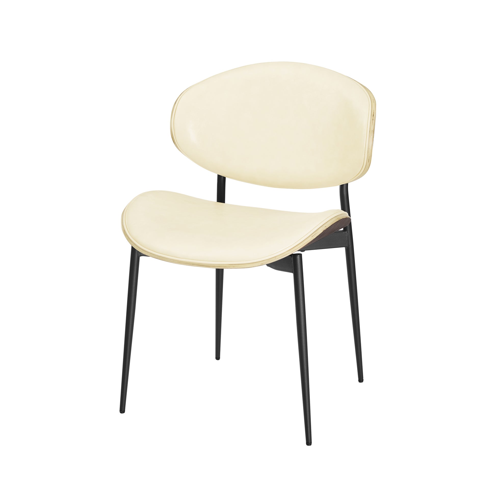 Set of Two Off White and Black Upholstered Faux Leather Curved Back Dining Side Chairs-2