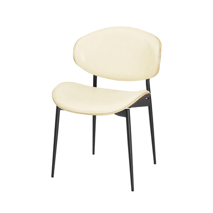 Set of Two Off White and Black Upholstered Faux Leather Curved Back Dining Side Chairs-2