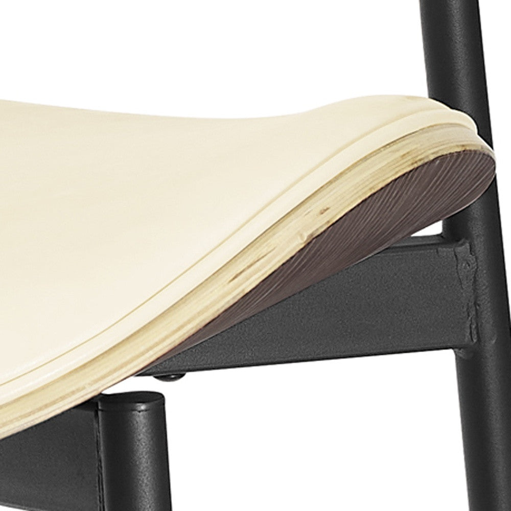 Set of Two Off White and Black Upholstered Faux Leather Curved Back Dining Side Chairs-5
