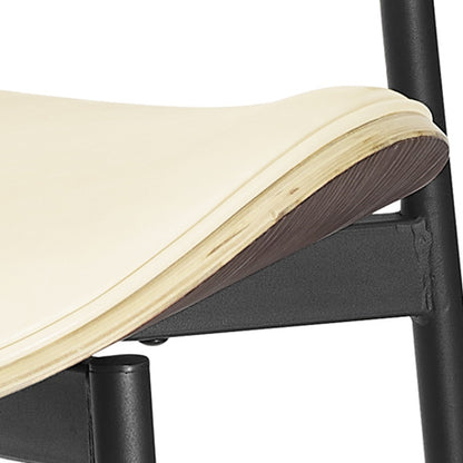 Set of Two Off White and Black Upholstered Faux Leather Curved Back Dining Side Chairs-5
