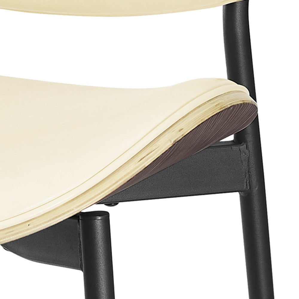 Set of Two Off White and Black Upholstered Faux Leather Curved Back Dining Side Chairs-6