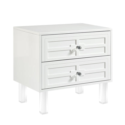 24" White and Clear Wood and Acrylic End Table With Two Drawers-1