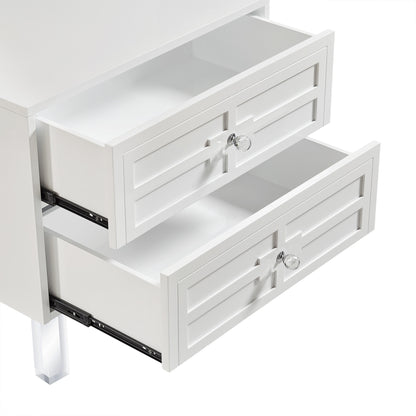24" White and Clear Wood and Acrylic End Table With Two Drawers-2