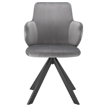 Gray And Black Upholstered Velvet Dining Arm Chair-1