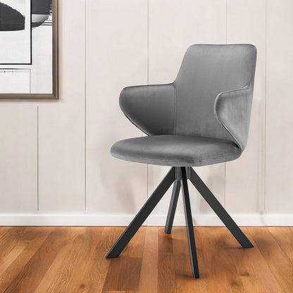 Gray And Black Upholstered Velvet Dining Arm Chair-0