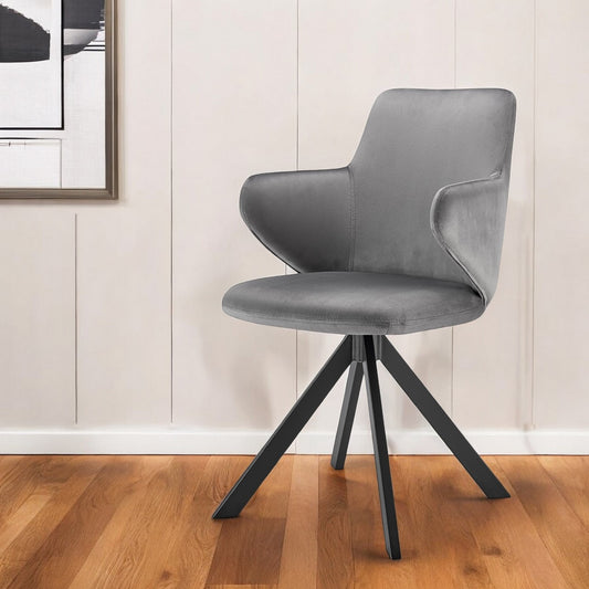 Gray And Black Upholstered Velvet Dining Arm Chair-0
