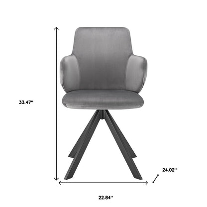 Gray And Black Upholstered Velvet Dining Arm Chair-6