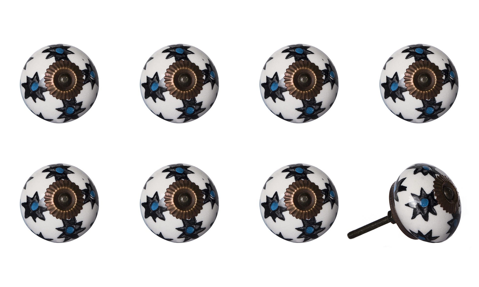 Set of Eight Black And White Ceramic And Metal Drawer Pull Knobs-1