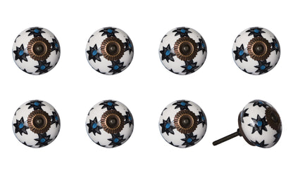 Set of Eight Black And White Ceramic And Metal Drawer Pull Knobs-1