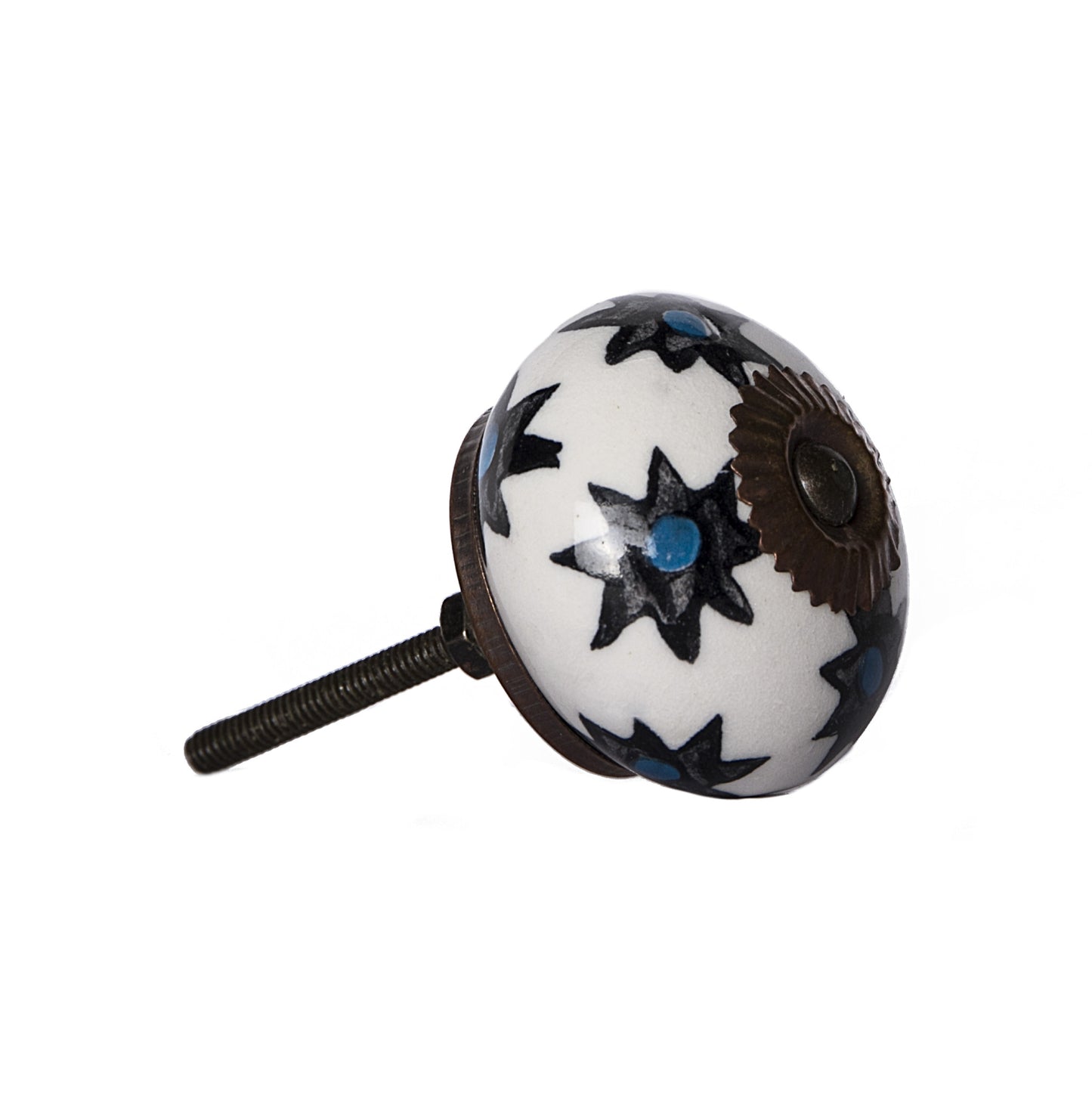 Set of Eight Black And White Ceramic And Metal Drawer Pull Knobs-3