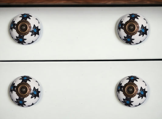 Set of Eight Black And White Ceramic And Metal Drawer Pull Knobs-0