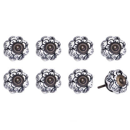 Set of Eight Black And White Ceramic And Metal Drawer Pull Knobs-1