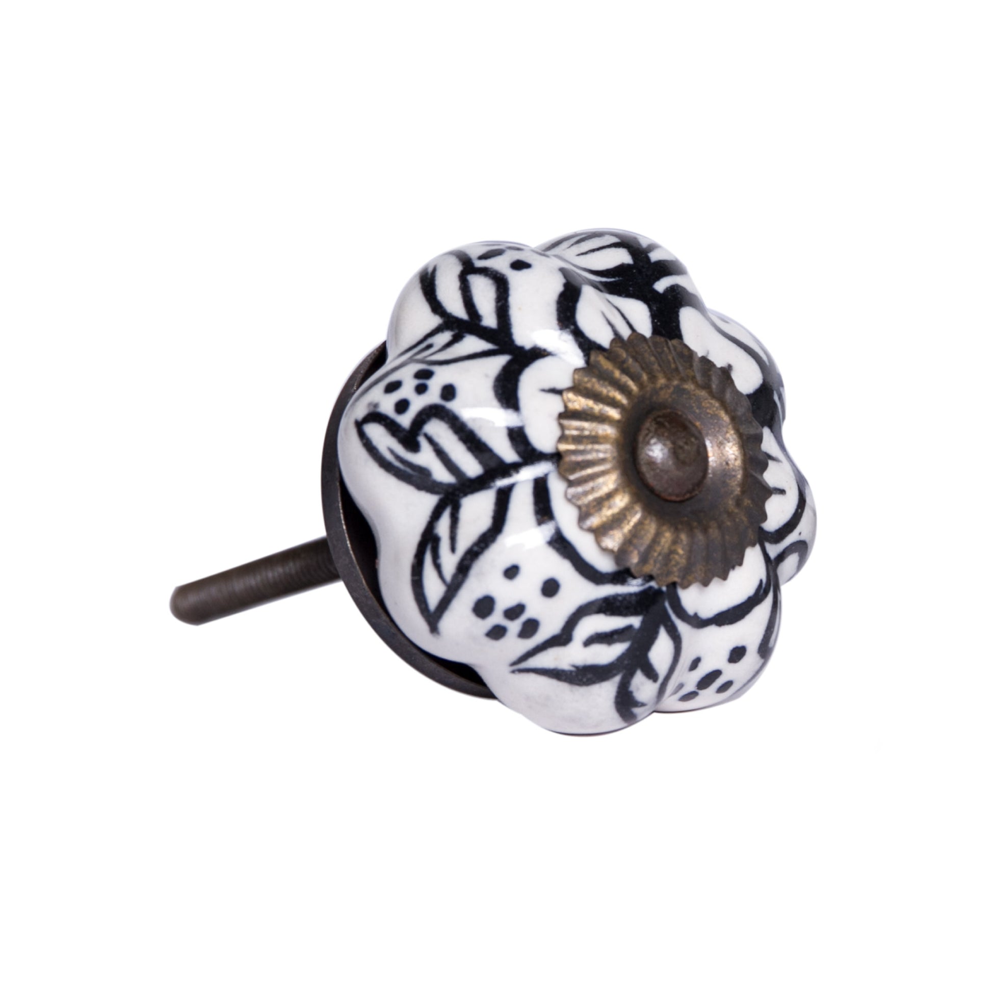 Set of Eight Black And White Ceramic And Metal Drawer Pull Knobs-3