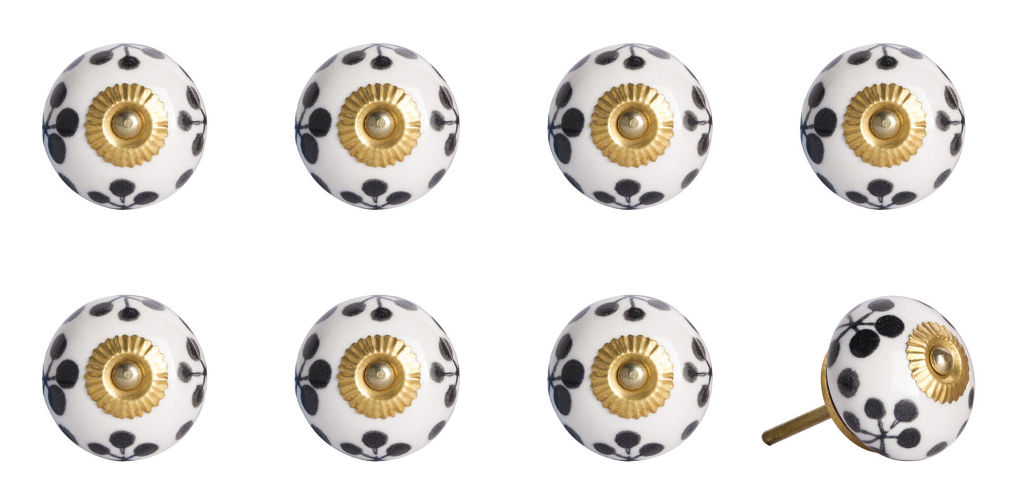 Set of Eight Black And White Ceramic And Metal Drawer Pull Knobs-1