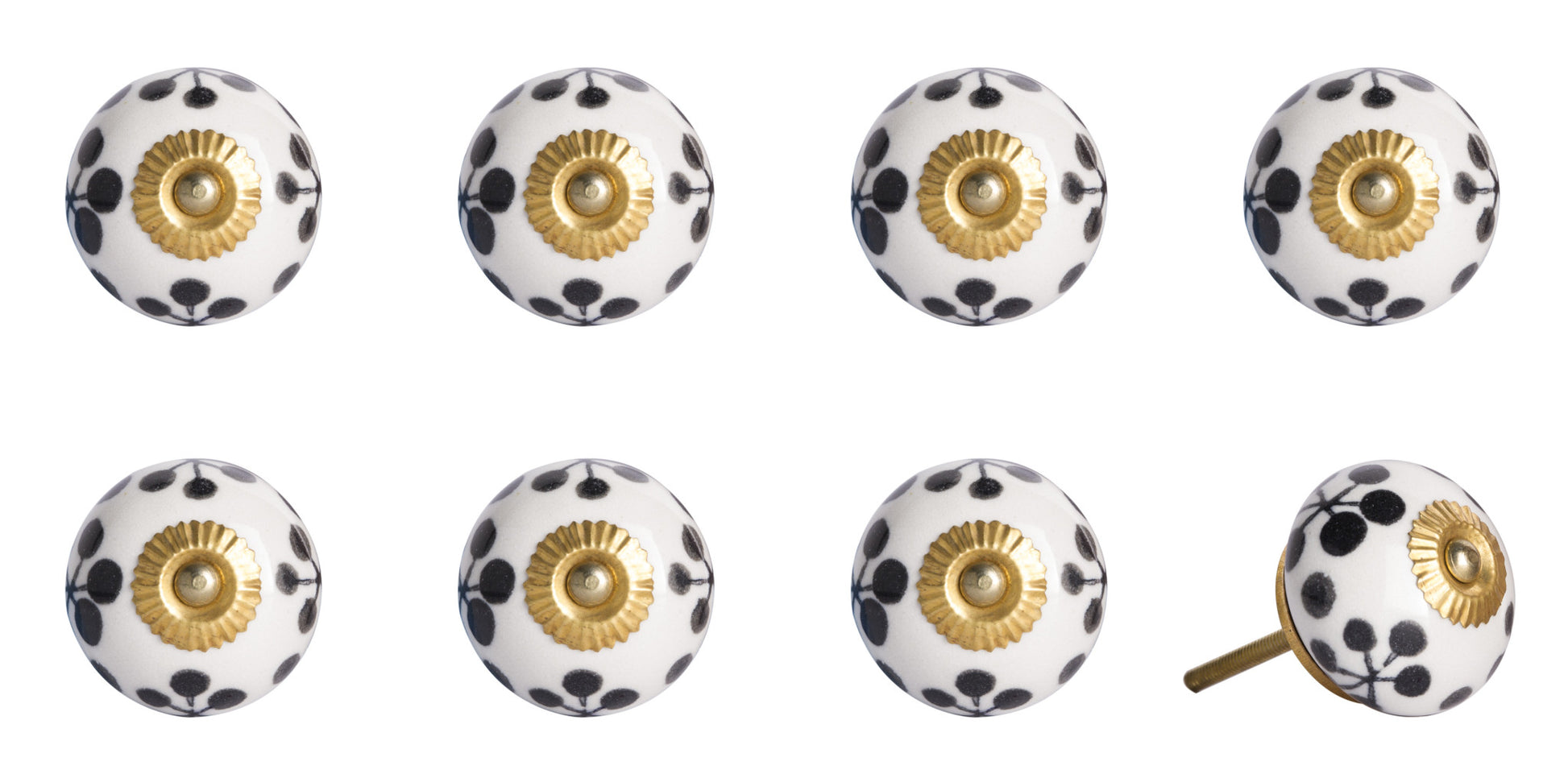 Set of Eight Black And White Ceramic And Metal Drawer Pull Knobs-1