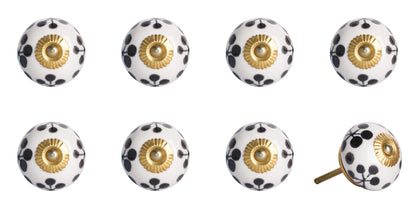Set of Eight Black And White Ceramic And Metal Drawer Pull Knobs-1
